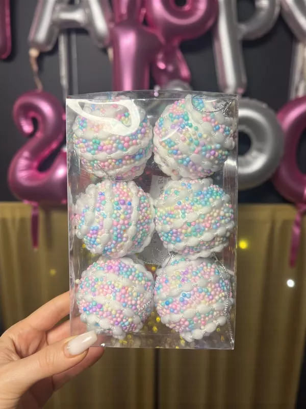 Happyland Yılbaşı Çam AğacI Süsü Makaron Şeker Yılbaşı Topu Renkli Pastel Top 6’lı 5 cm HAPPY2025118