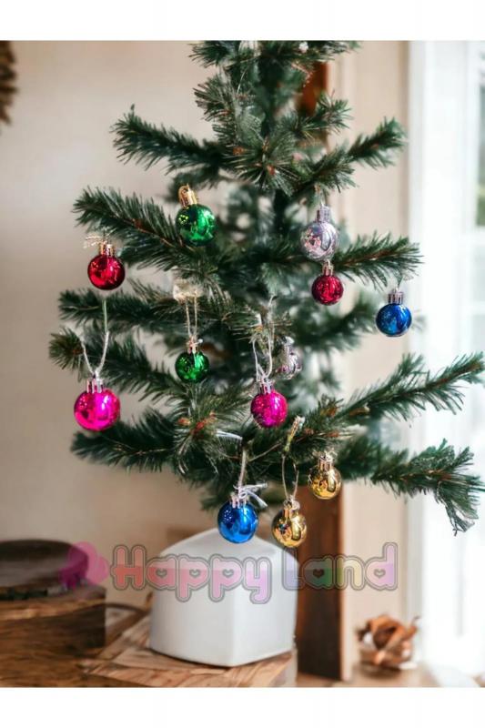 Happyland Yılbaşı Çam Ağacı Topu 3cm Renkli Parlak 12adet Mini Yılbaşı Topu 3 cm Renkli Cici Toplar