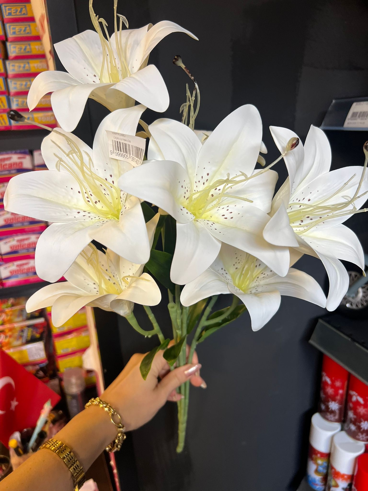 Happyland Yapay Çiçek Lilyum Demeti Beyaz 9 lu 50 cm