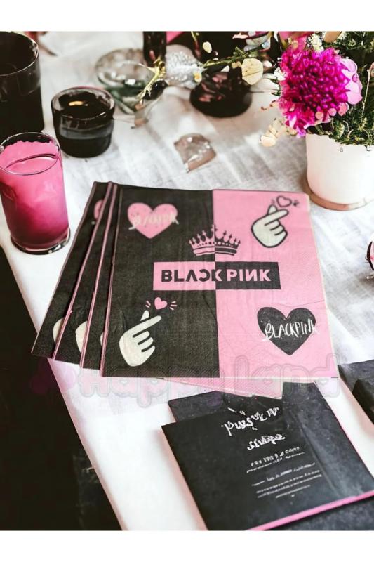 Happyland Black Pink Peçete Black Doğum Günü Peçetesi 16 ’lı Parti Peçetesi Pembe Siyah