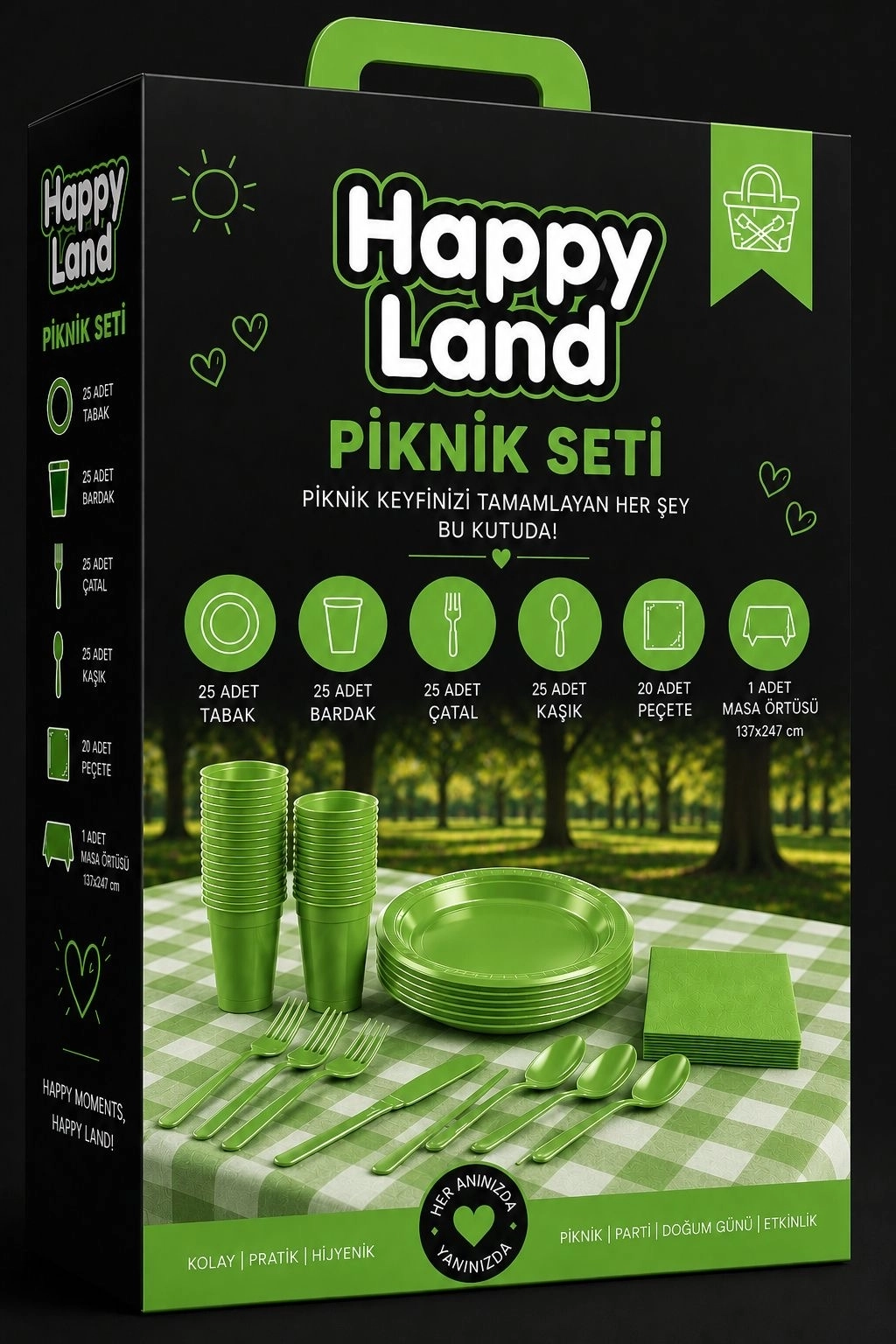 Yeşil Plastik Piknik Seti 25 Kışilik