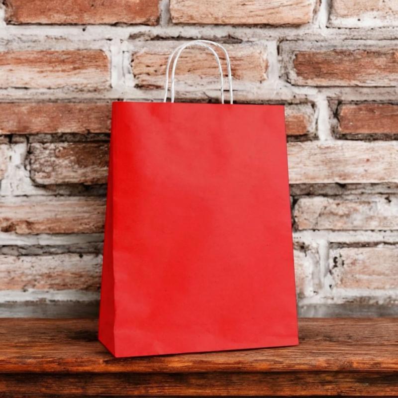 Happyland Kırmızı Karton Çanta Orta Boy Büküm Saplı 25 Adet 25x12x31 cm
