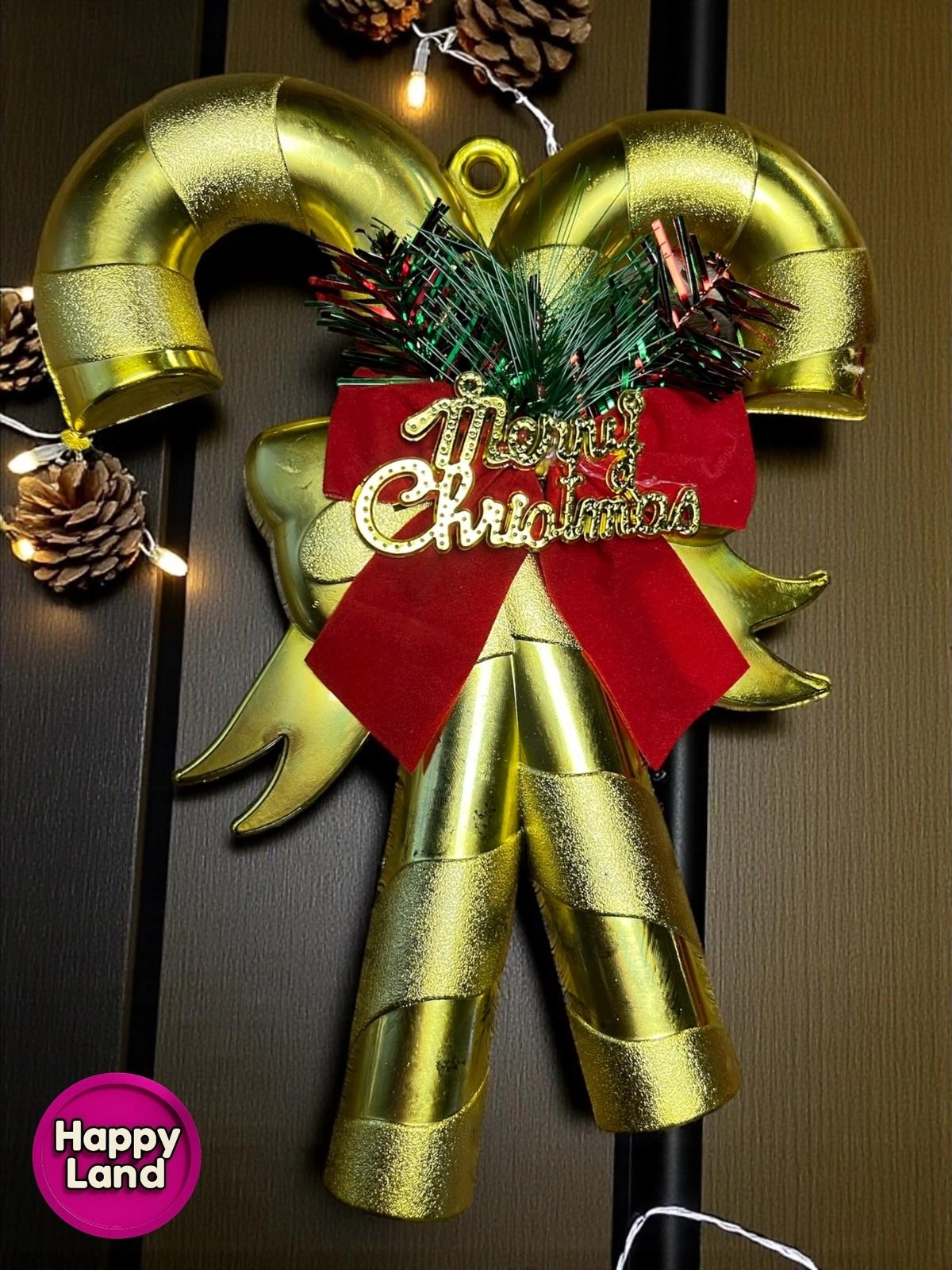 Happyland Yılbaşı Süsü Baston Şeker Süsü Gold Kapı Duvar Ağaç Süsü HP125