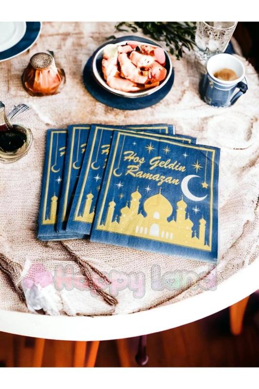 Happyland16 ’lı Hoşgeldin Ramazan Yazılı Koyu Mavi Ramazan Peçetesi Ramazan Sofra Sunumluk Süs