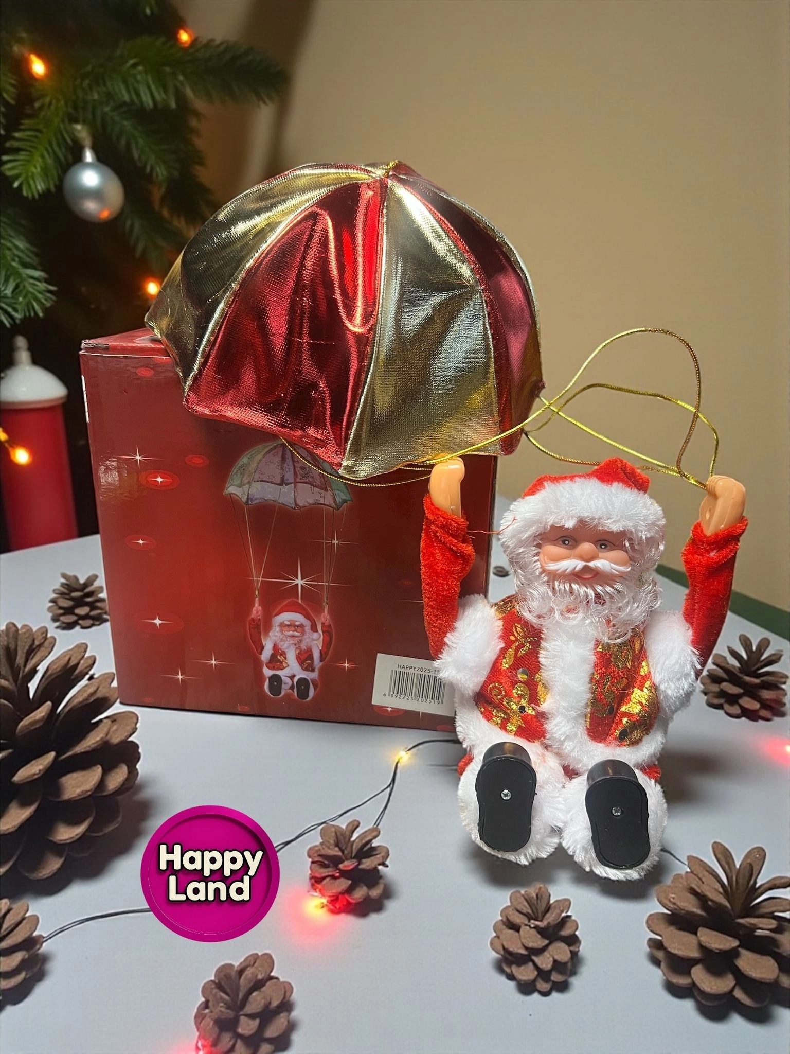 Happyland Yılbaşı Süsü Oyuncak Paraşütlü Taklacı Noel Baba Hareketli Pilli 40 cm HAPPY20251F