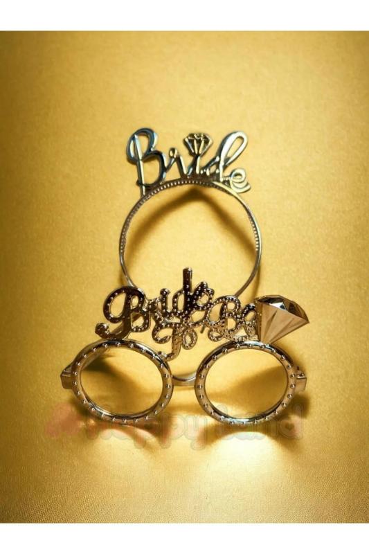 Happyland Bride To Be Tac Gözlük Seti Gold Renk Bride To Be Aksesuar Taç Gözlük
