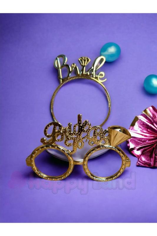 Happyland Bride To Be Tac Gözlük Seti Gold Renk Bride To Be Aksesuar Taç Gözlük