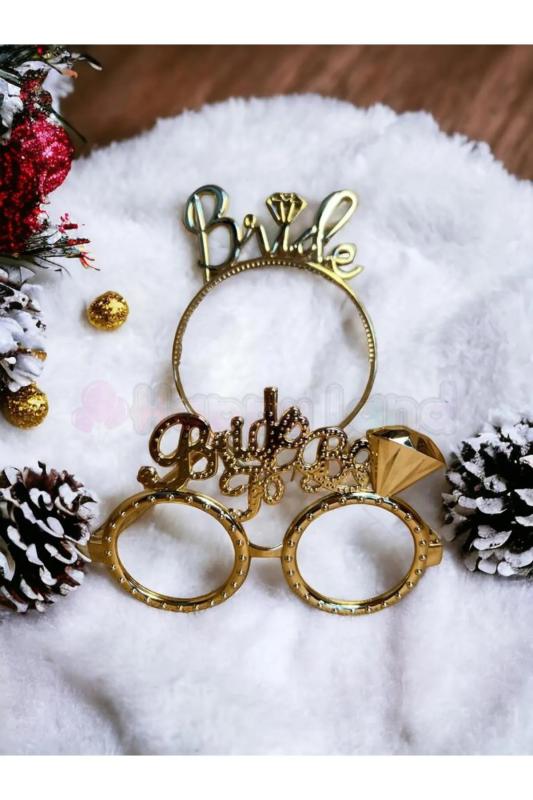 Happyland Bride To Be Tac Gözlük Seti Gold Renk Bride To Be Aksesuar Taç Gözlük