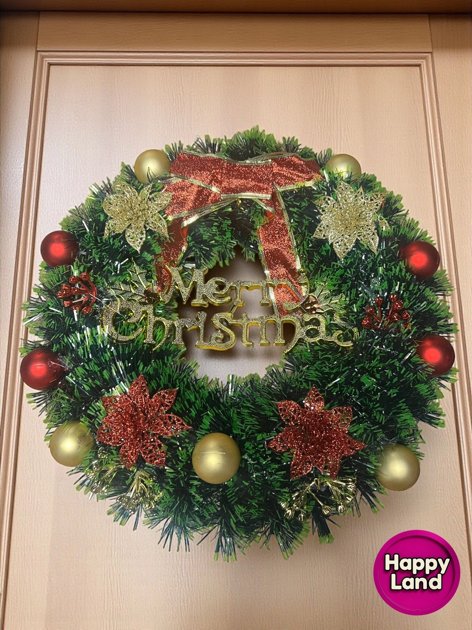 Happyland Yılbaşı Kapı Süsü Çelenk Kapı Çelengi Merry Christmas 35 cm Yılbaşı Çelenk Ev Dekor HPY6
