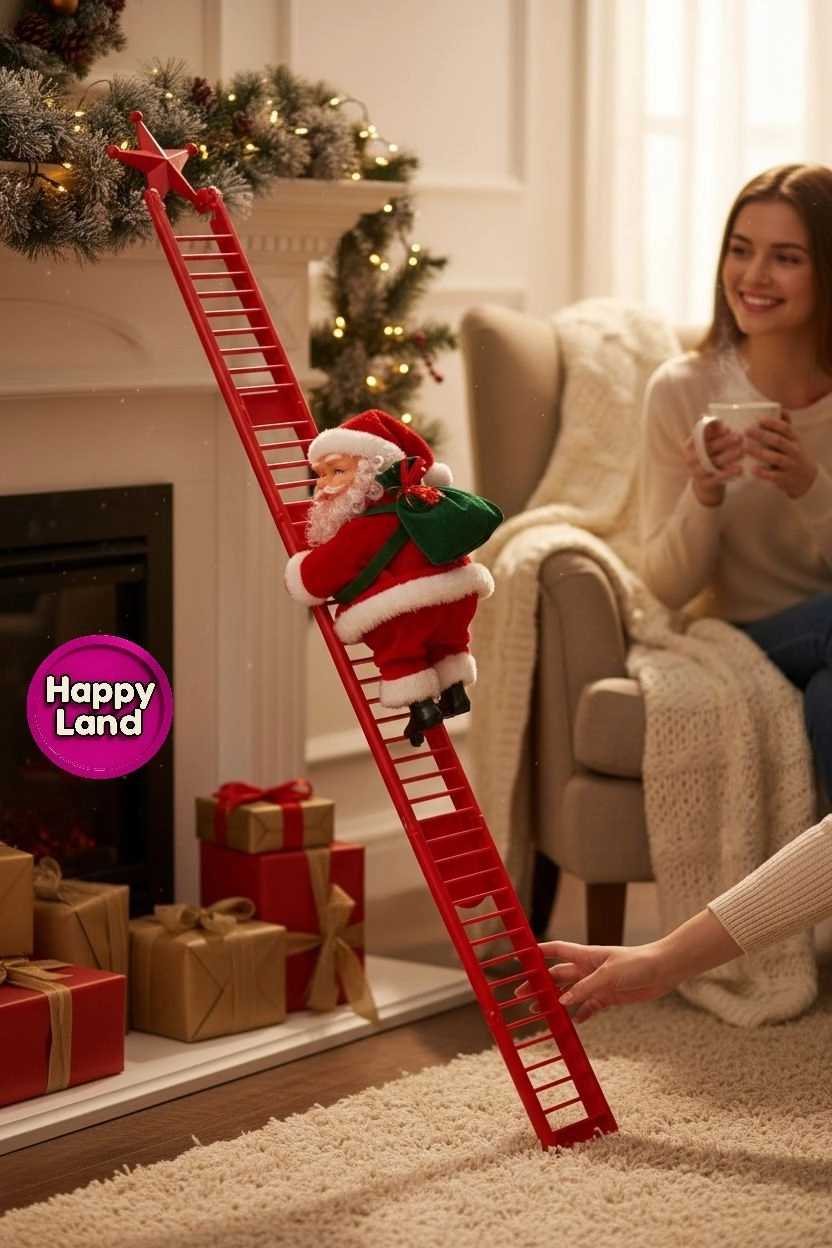 Happyland Yılbaşı Süsü Uzun Merdivene Tırmanan Noel Baba Hareketli Pilli 70 cm HAPPY20251D