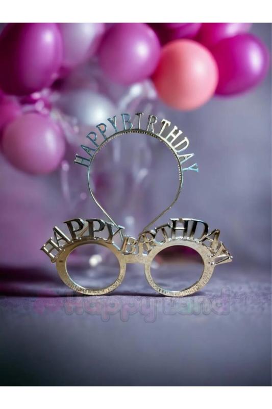 Happyland Happy Birthday Tac Gözlük Seti Gümüş Renk Doğum Günü Parti Aksesuar Taç Gözlük