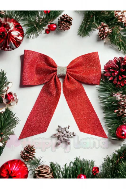 Happyland Yılbaşı Kırmızı Kapı Sofra Ağaç Süsü Simli Eva Fiyonk Dekor Yılbaşı Süs 30x30 cm Kırmızı