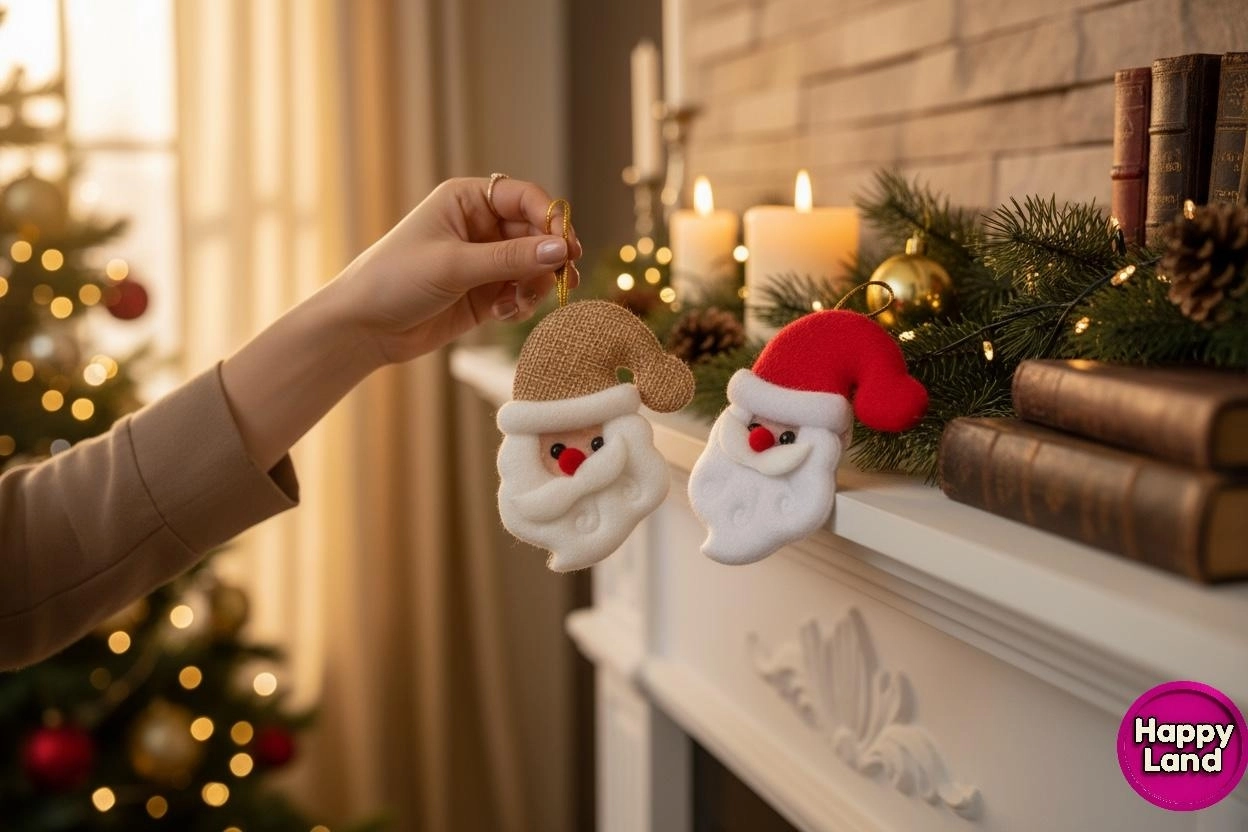 Happyland Yılbaşı Ağacı Süsü 2’li Noel Baba Kırmızı-kahve Renklerde Peluş Asma Süs 10 cm HPY26047