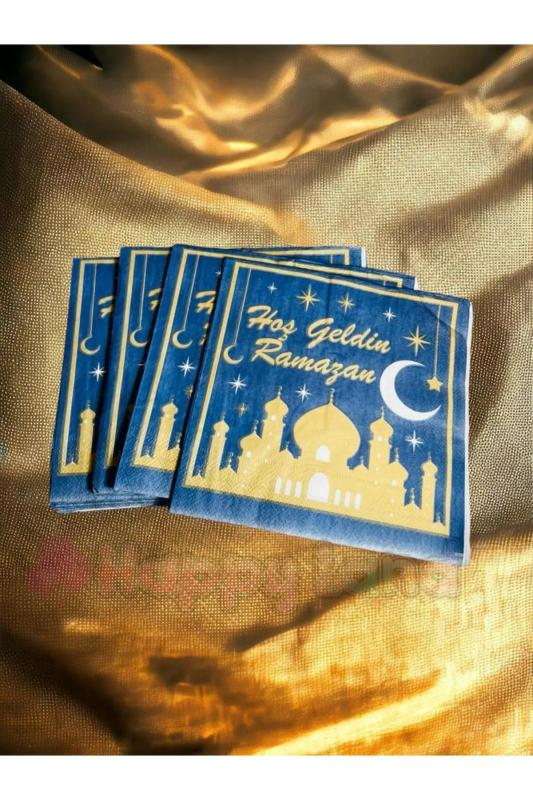 Happyland16 ’lı Hoşgeldin Ramazan Yazılı Koyu Mavi Ramazan Peçetesi Ramazan Sofra Sunumluk Süs