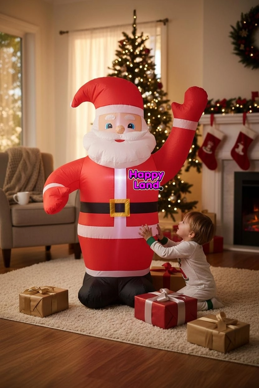 Happyland Yılbaşı Noel Baba Işıklı Şişme Dekor 120 cm Ev Kapı Önü Dükkan Noel Baba Dekor