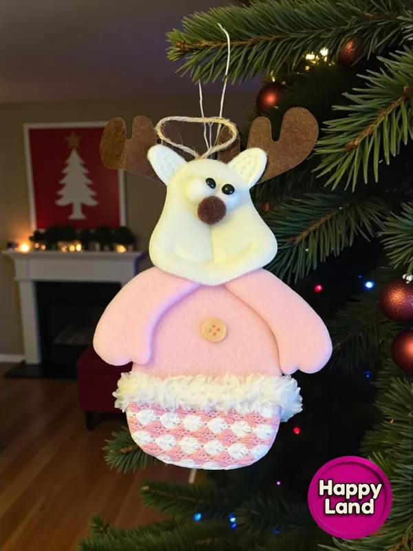 Happyland Yılbaşı Ağacı Süsü Geyik 20 cm Makaron Pembe Peluş Asma Süs HPY26044