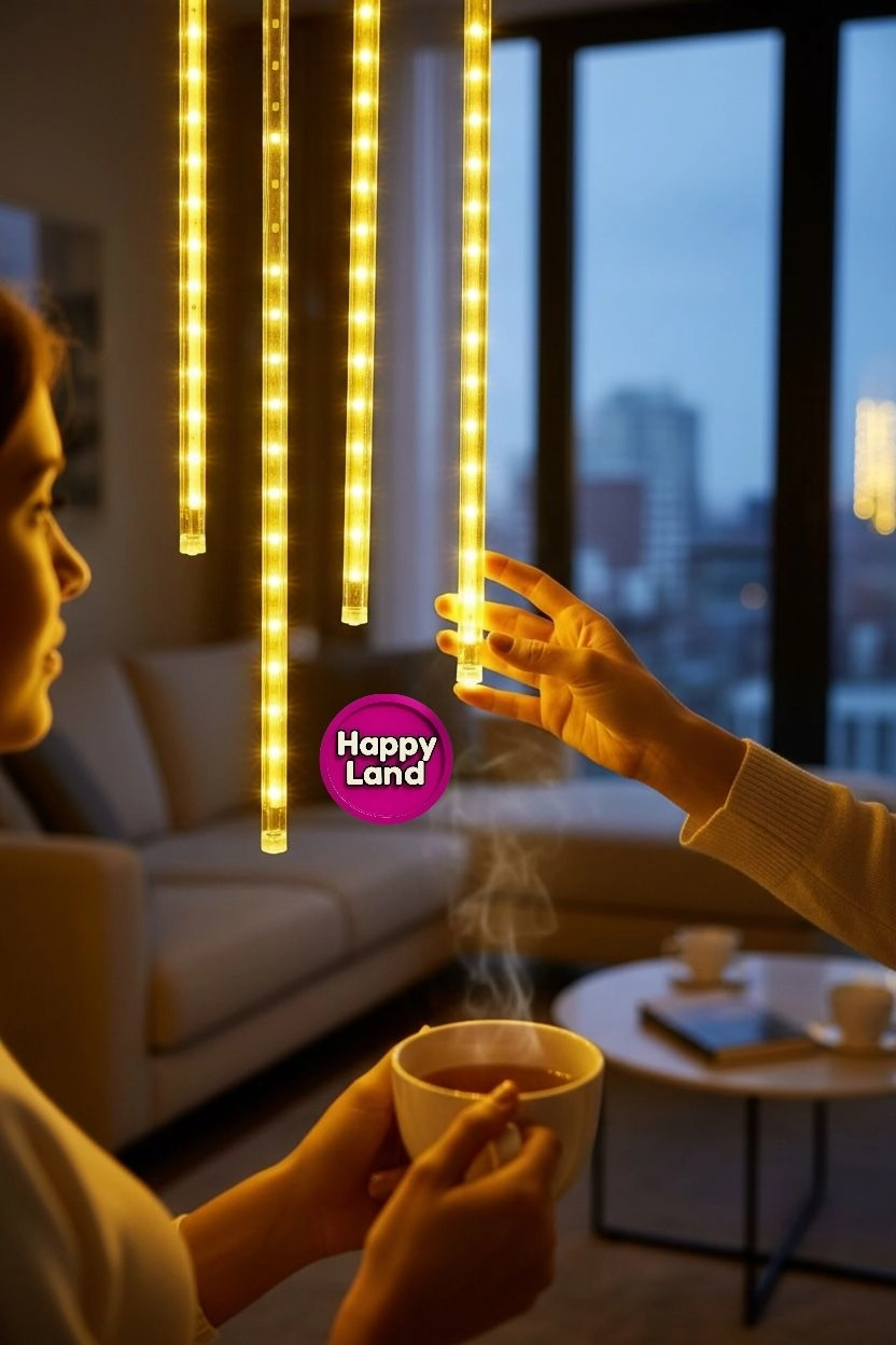 Happyland Happylnd Akan Sarı Meteor Yağmur Led Işık Sarı Renk 8 Tüp 50 cm Eklemeli Yılbaşı MekanAğacAydınlatma