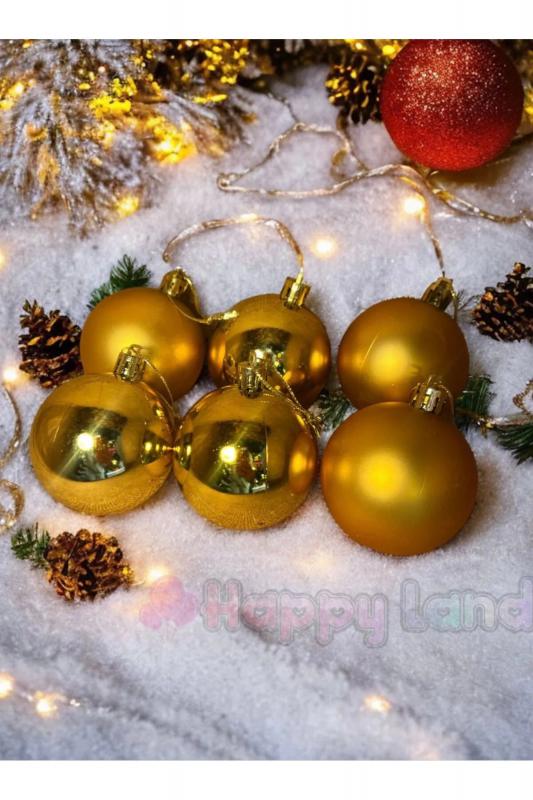 Happyland Yılbaşı Çam Ağacı Süsü Gold Parlak Mat 6 Adet 6 cm Asetat Kutulu Model Yılbaşı Topu