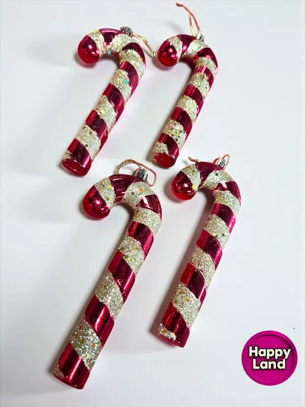 Happyland Yılbaşı Ağaç Süsü Baston Şeker Gold Simli Ağaç Süsü 4 Adet 16 cm Orta Boy HAPPY2025140