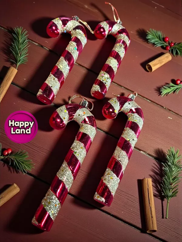 Happyland Yılbaşı Ağaç Süsü Baston Şeker Gold Simli Ağaç Süsü 4 Adet 16 cm Orta Boy HAPPY2025140