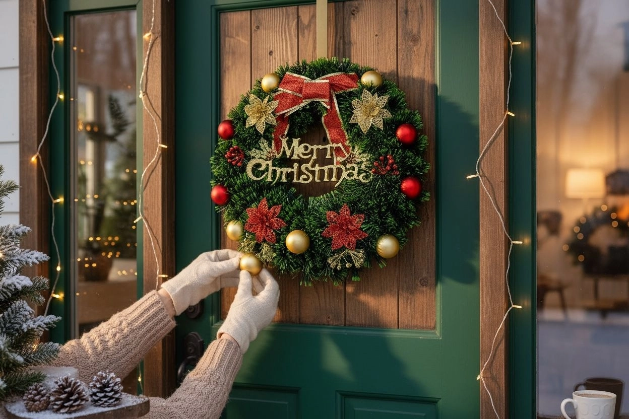 Happyland Yılbaşı Kapı Süsü Çelenk Kapı Çelengi Merry Christmas 35 cm Yılbaşı Çelenk Ev Dekor HPY6