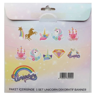 Happyland Unicorn Tek Boynuzlu At Dekoratif Banner Pembe İpli Dekor Banner Unicorn