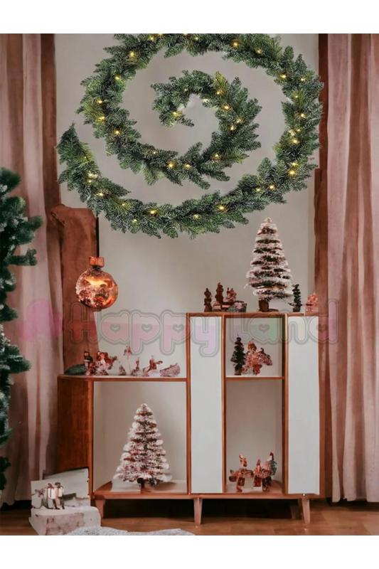Happyland Yılbaşı 270cm Işıklı Kalın Garland Büyük Boy YılbaşıAğaç Çam Dalı Dekoratif Ledli Günışığı