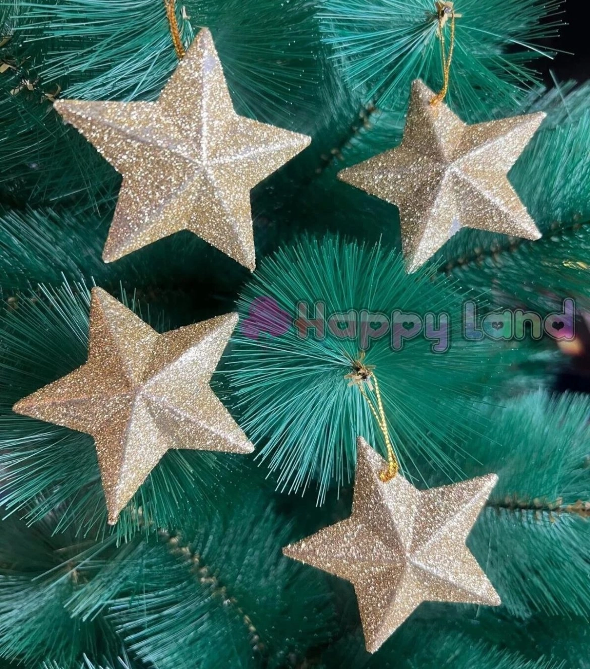 Happyland Yılbaşı Ağacı Süsü 4’lü Gold Renkli Yıldız Süs 7 cm Yıldız Çam Ağacı Süsü HPY26010