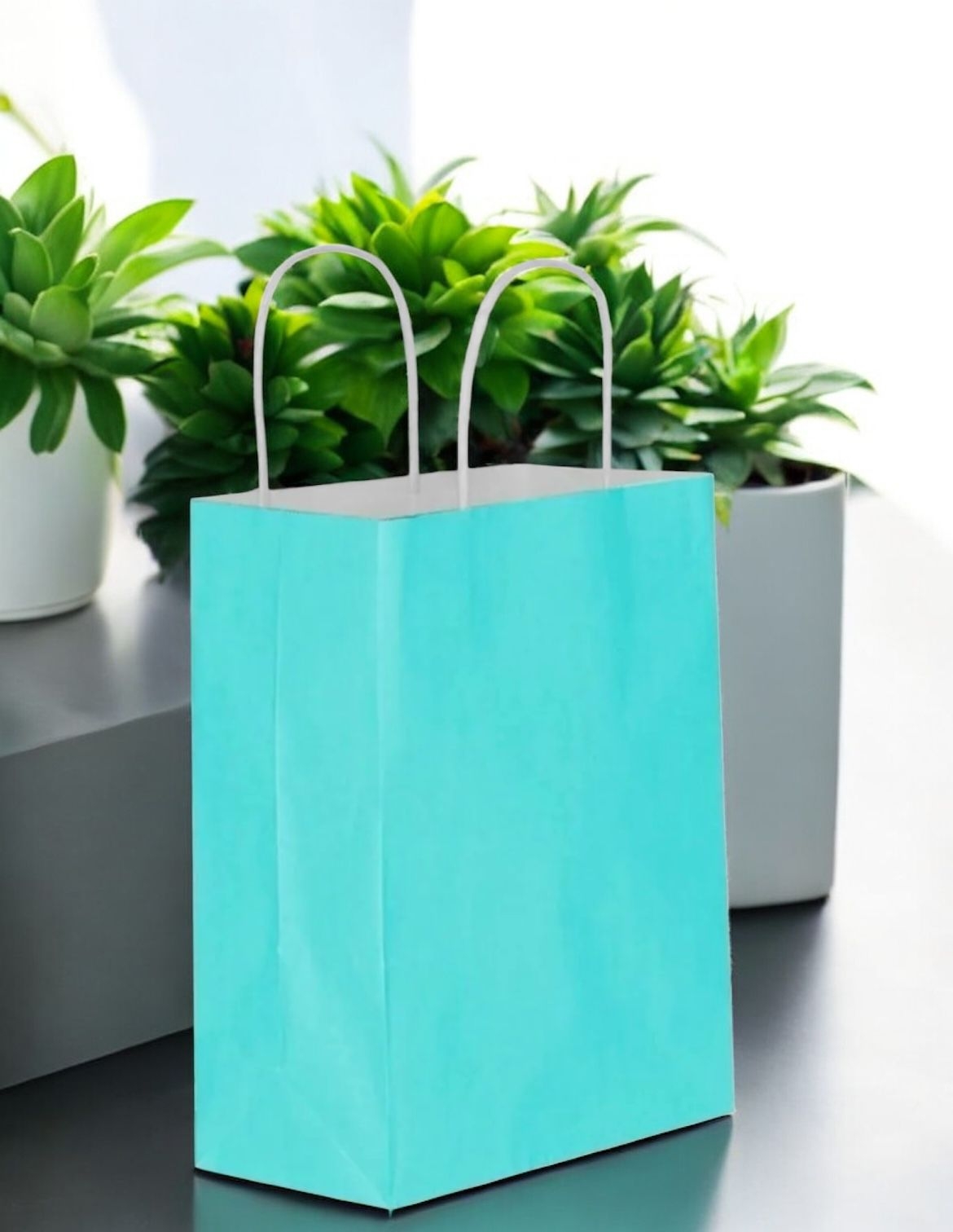   Açık Mavi Karton Çanta Orta Boy Büküm Saplı 25 Adet 25x12x31 cm 