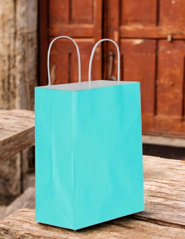   Açık Mavi Karton Çanta Orta Boy Büküm Saplı 25 Adet 25x12x31 cm 