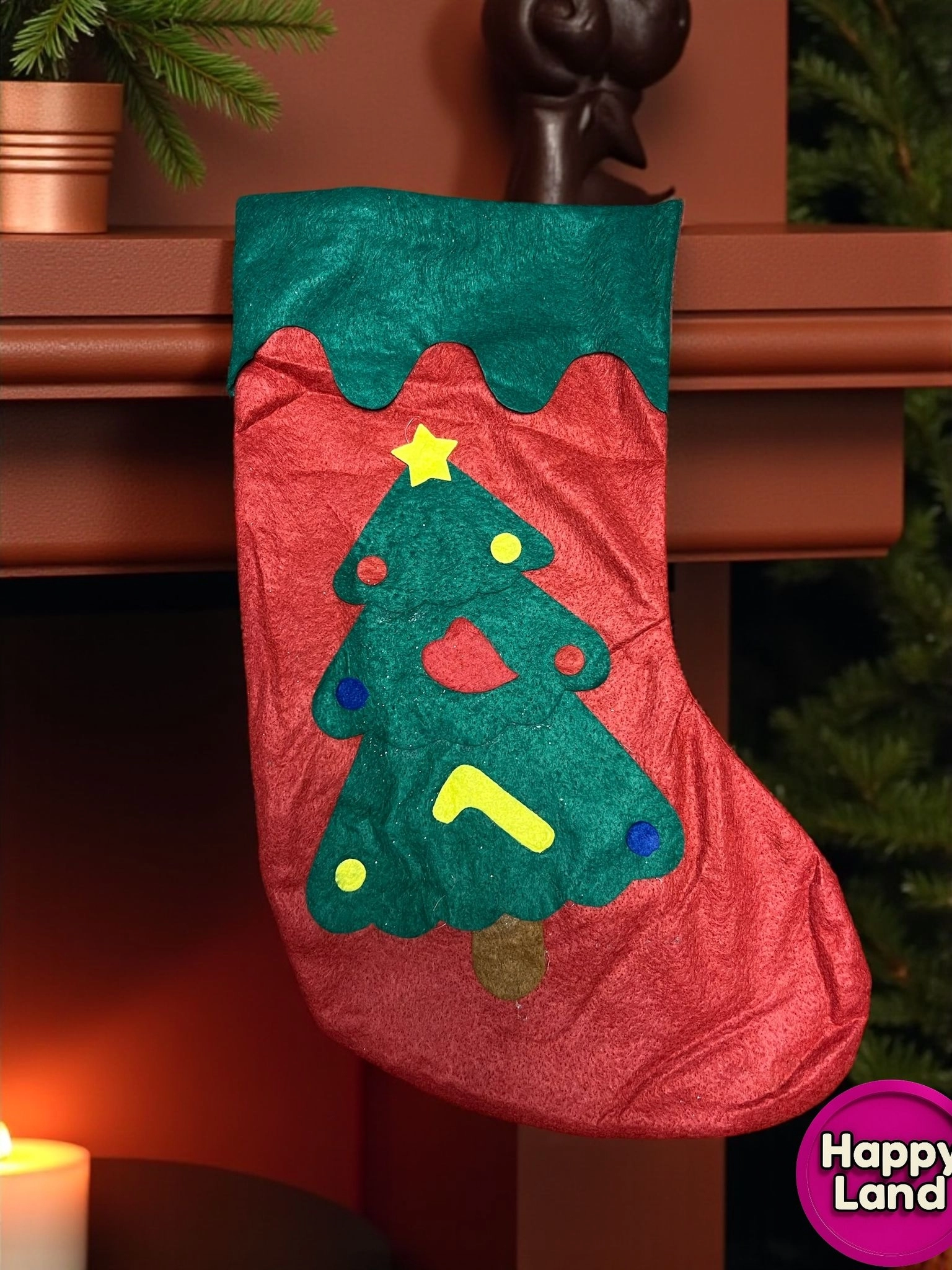 Happyland Yılbaşı Hediye Dağıtma Noel Çuvalı Çorap Dekoratif Çuval Süs 38 x17 cm HPY14