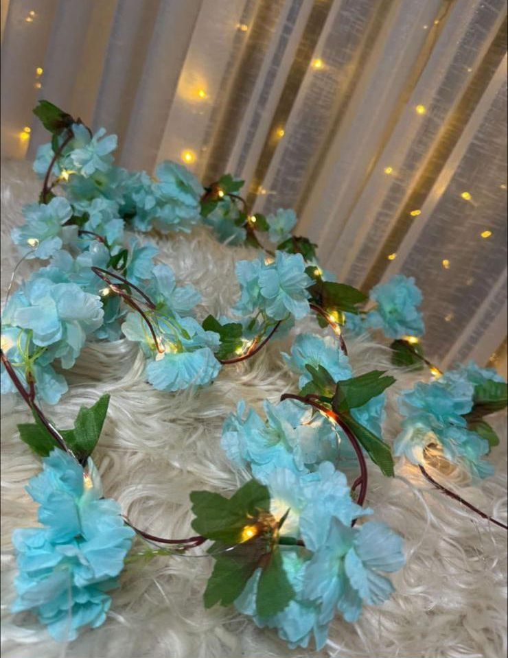 Happyland Yapay Çiçek Bahar Dalı Sarkıt Mavi Renk 3m Günışığı Ledli Işıklı Sarkıt 180cm HPY-26200