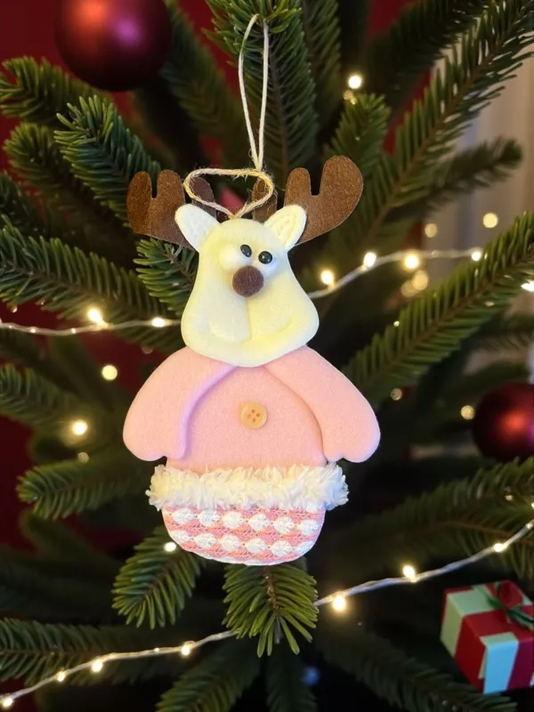 Happyland Yılbaşı Ağacı Süsü Geyik 20 cm Makaron Pembe Peluş Asma Süs HPY26044