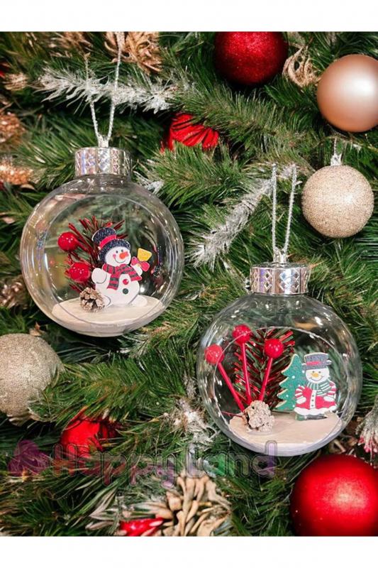 Happyland Yılbaşı Çam Ağacı Süsü 2’li Şeffaf Fanus Noel Babalı Top Süs yILBAŞI Topu 10 Cm