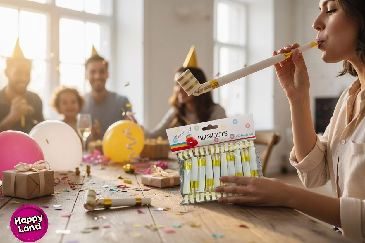 Happyland Yılbaşı Uzayan Düdük Kaynana Dili 10 Adet Gold Çizgili Parti Ve Doğum Günü YılbaşıDüdüğü