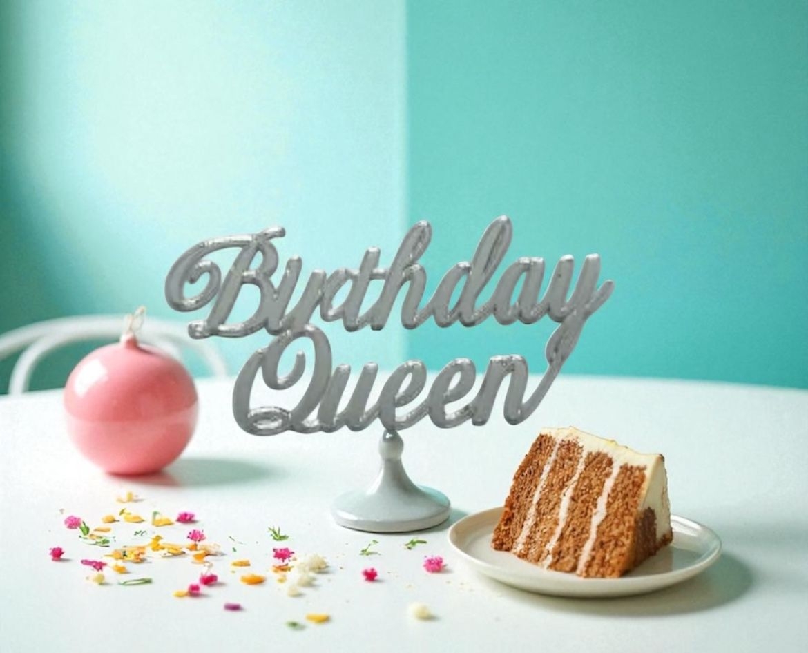 HAPPYLAND  BİRTHDAY QUEEN GÜMÜŞ PASTA ÖNÜ PLEKSİ PASTA YAZISI PASTA ÜZERİ PLEKSİ YAZI 