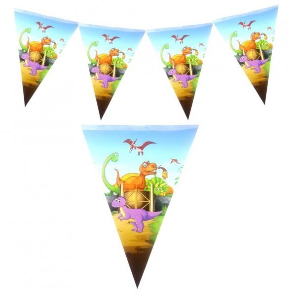 Happyland Dinazor Temalı İyiki Doğdun Üçgen Flama