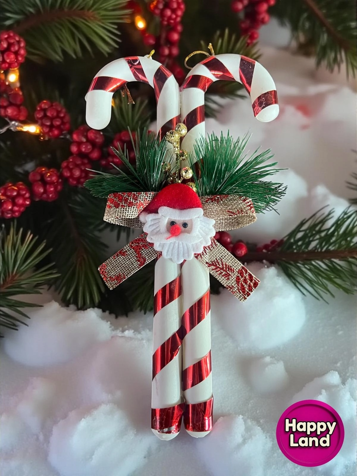 Happyland Yılbaş Süsü ’Lİ Baston Şeker Kapı Duvar Ağaç Süsü Noel Baba Figürlü 30 CM HPY26056