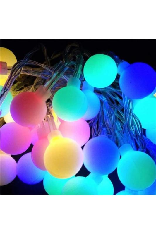 Happyland Yılbaşı Dekorasyon Ağaç Işığı 4 Metre Animasyonlu 20 Ledli Beyaz Kablo Fişli Renkli Top Led Işık 