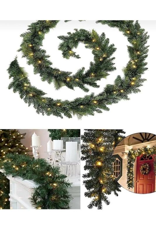 Happyland Yılbaşı 270cm Işıklı Kalın Garland Büyük Boy YılbaşıAğaç Çam Dalı Dekoratif Ledli Günışığı