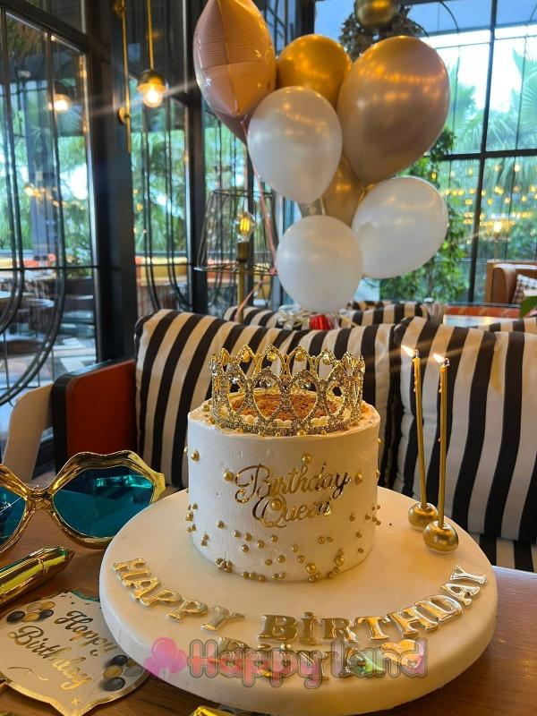 Happyland Gold İncili Pasta Tacı Seti ( PastaTacı , Birthdayqueen gold pastapleksisi , goldpasta simi )