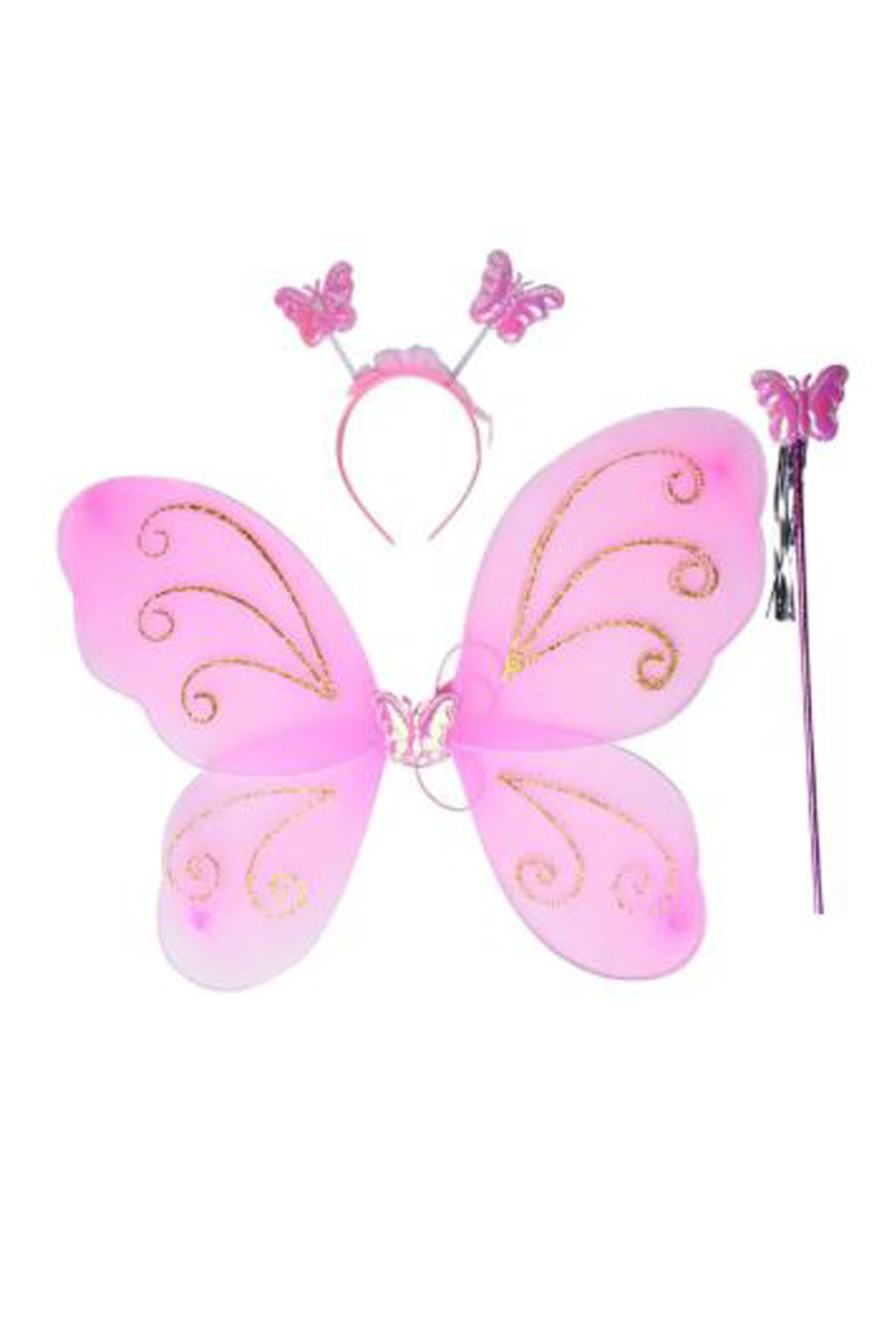 Kelebek Kanat Seti Kanat, Taç Ve Asa Pembe Kanatlı Set