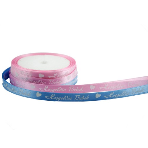 Saten Kurdele Hoş Geldin Bebek Yazılı Kalpli 1 Cm (10 Metre)