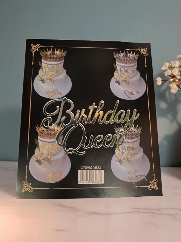 HAPPYLAND  BİRTHDAY QUEEN GÜMÜŞ PASTA ÖNÜ PLEKSİ PASTA YAZISI PASTA ÜZERİ PLEKSİ YAZI 