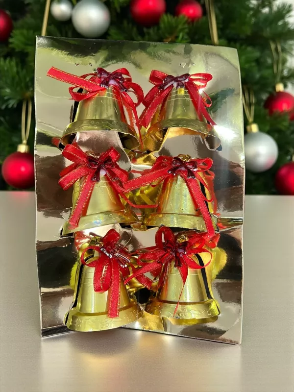 Happyland Yılbaşı Çam Ağacı Süsü 6lı Çan Süs 5cm Büyük Boy Zil Gold Yılbaşı Süsü HPY26021