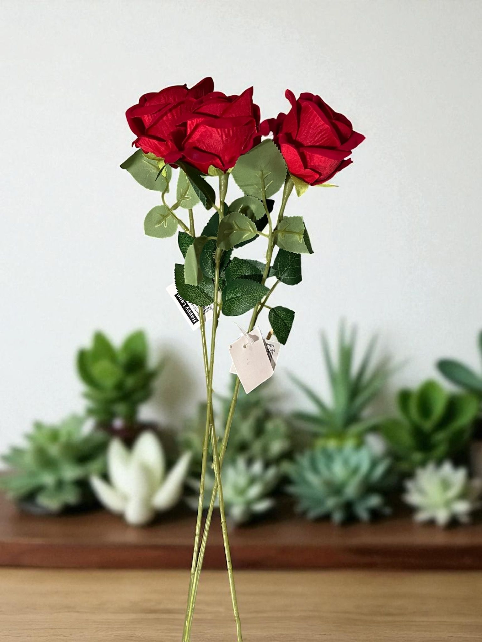 Happyland Yapay Çiçek 3 Adet Kırmızı Yapay Çiçek Gül Yıldönümü Evlilik teklifi Çiçeği