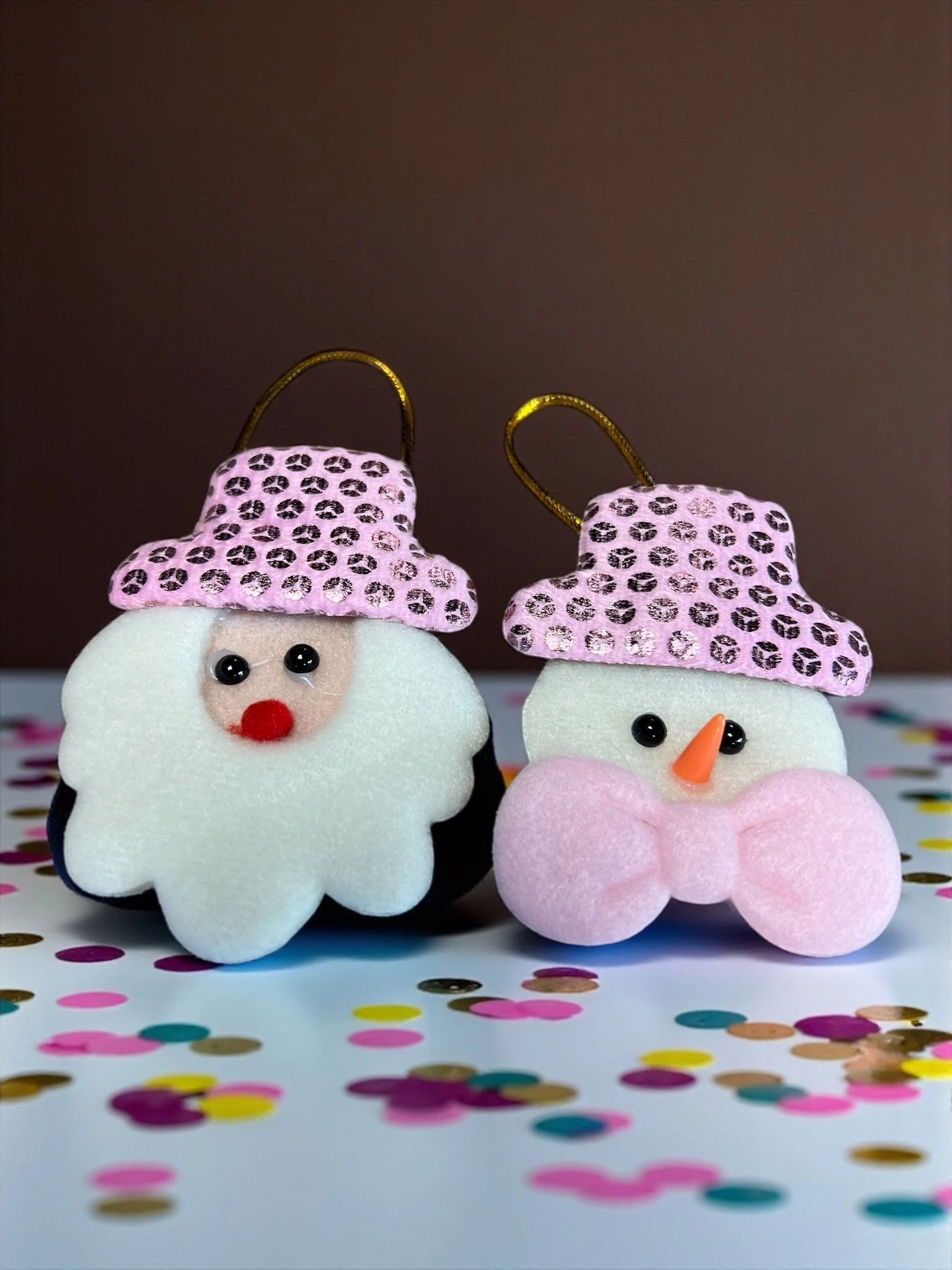 Happyland Yılbaşı Ağacı Süsü Noel Baba Kardanadam 2’li Makaron Pembe Peluş Asma Süs 10 cm HPY26046