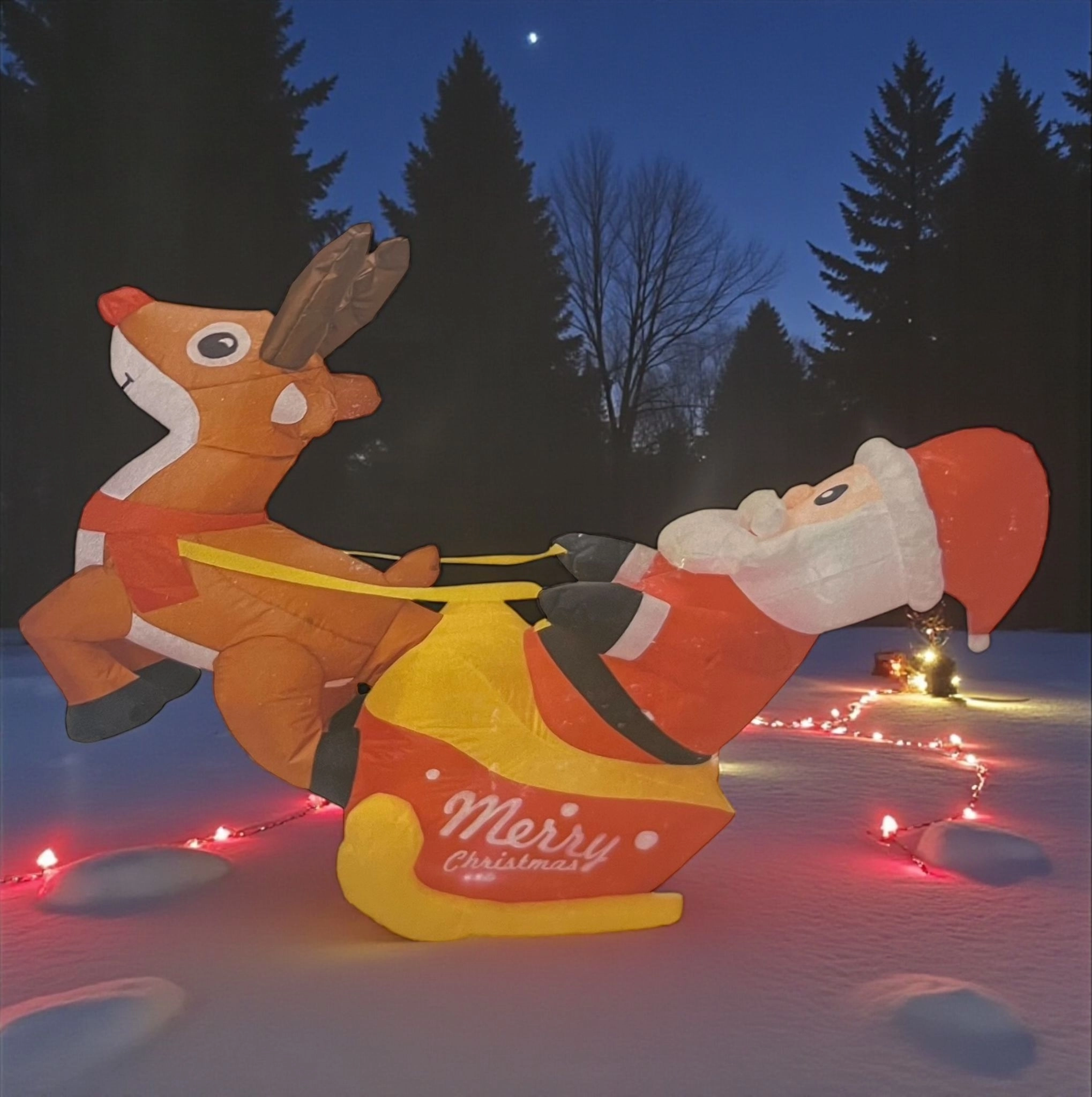 Happyland Yılbaşı KızaklıGeyikli Noel Baba Işıklı Şişme Dekor 150cm Bahçe Kapı Önü Dekor HAPPY20251L