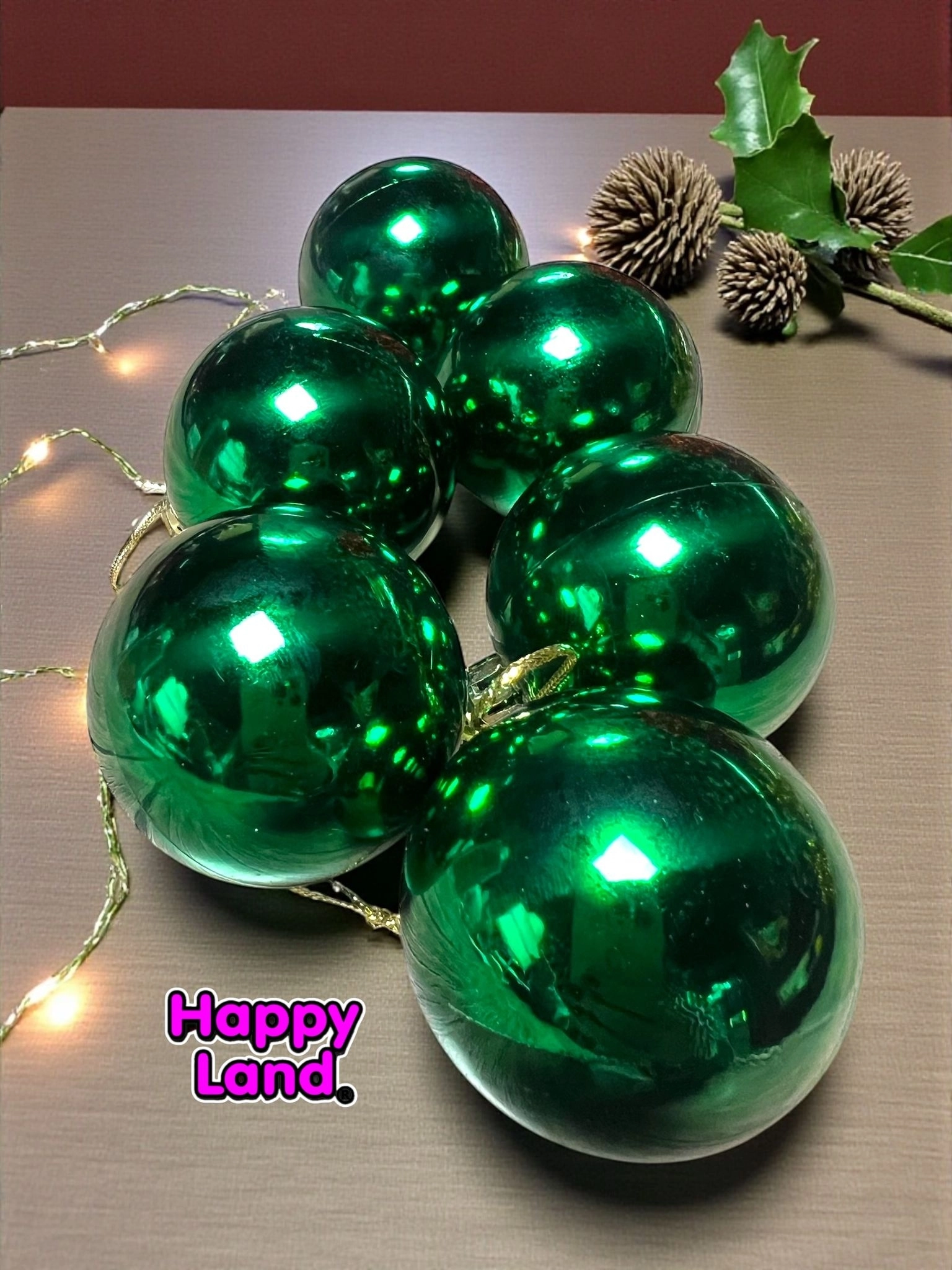 Happyland Yılbaşı Çam Ağacı Süsü 6 Adet 6 cm Yeşil Yılbaşı Topu Yılbaşı Süsü