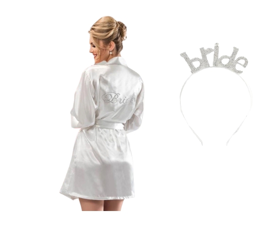 Happyland Taşlı Bride Sabahlığı ve Tacı Set Bride To Be Partisi 